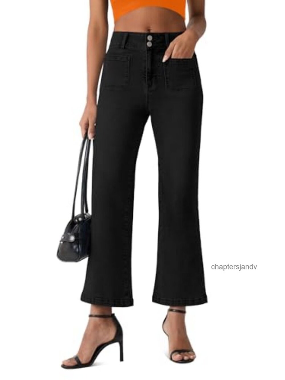High Waisted Cropped Flare Jeans Wide Leg Stretch Denim Pants